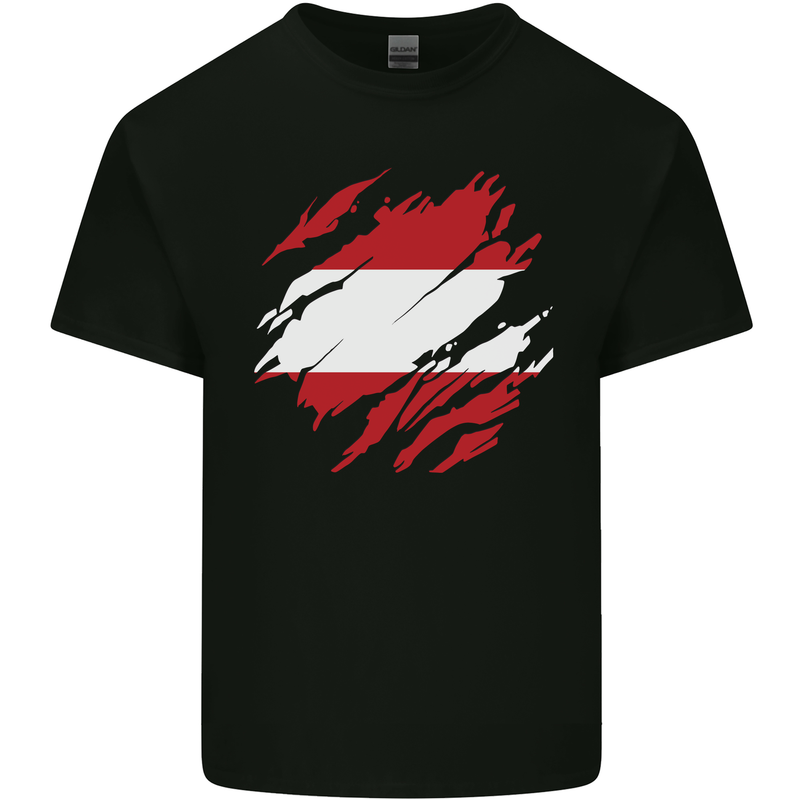 Torn Austria Flag Austrian Day Football Mens Cotton T-Shirt Tee Top Black