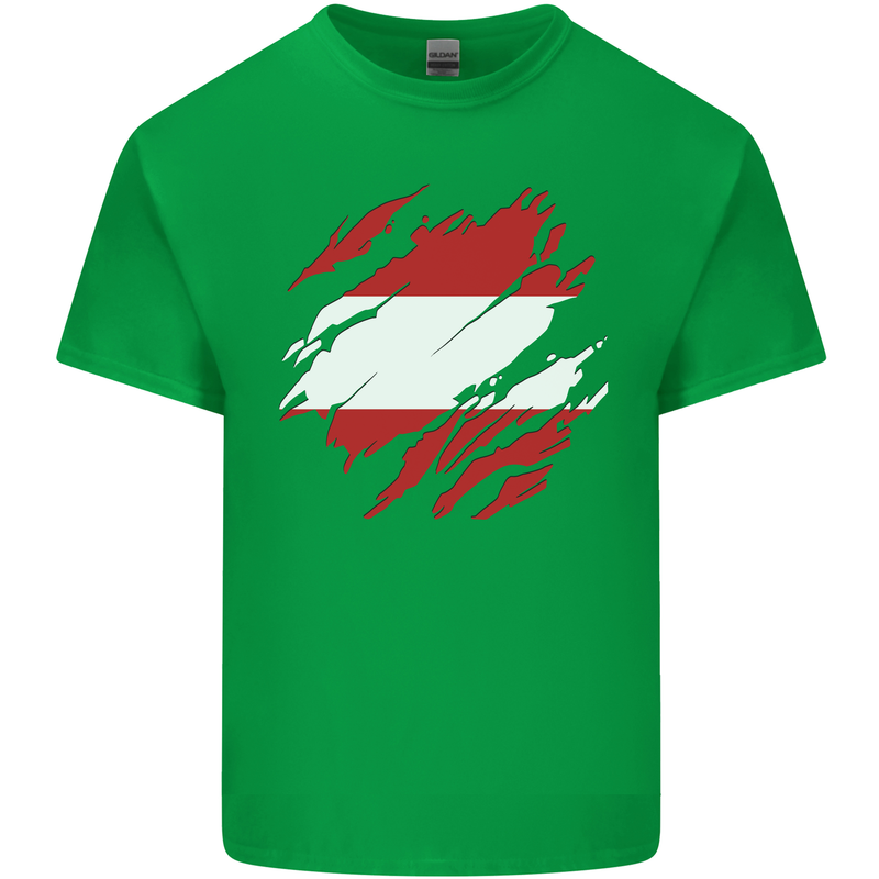 Torn Austria Flag Austrian Day Football Mens Cotton T-Shirt Tee Top Irish Green