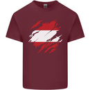 Torn Austria Flag Austrian Day Football Mens Cotton T-Shirt Tee Top Maroon