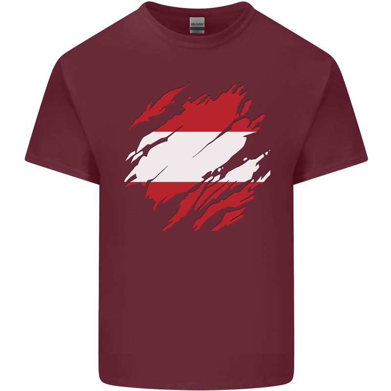 Torn Austria Flag Austrian Day Football Mens Cotton T-Shirt Tee Top Maroon