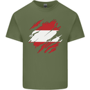 Torn Austria Flag Austrian Day Football Mens Cotton T-Shirt Tee Top Military Green