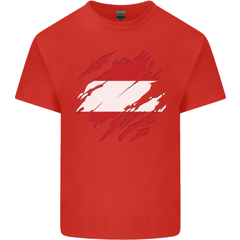Torn Austria Flag Austrian Day Football Mens Cotton T-Shirt Tee Top Red