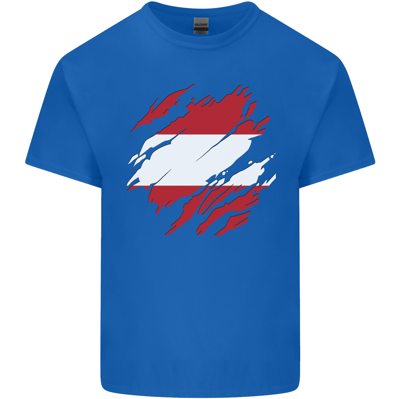 Torn Austria Flag Austrian Day Football Mens Cotton T-Shirt Tee Top Royal Blue
