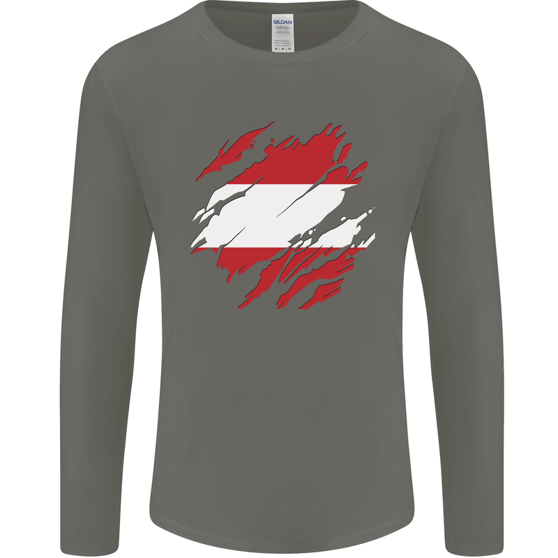 Torn Austria Flag Austrian Day Football Mens Long Sleeve T-Shirt Charcoal