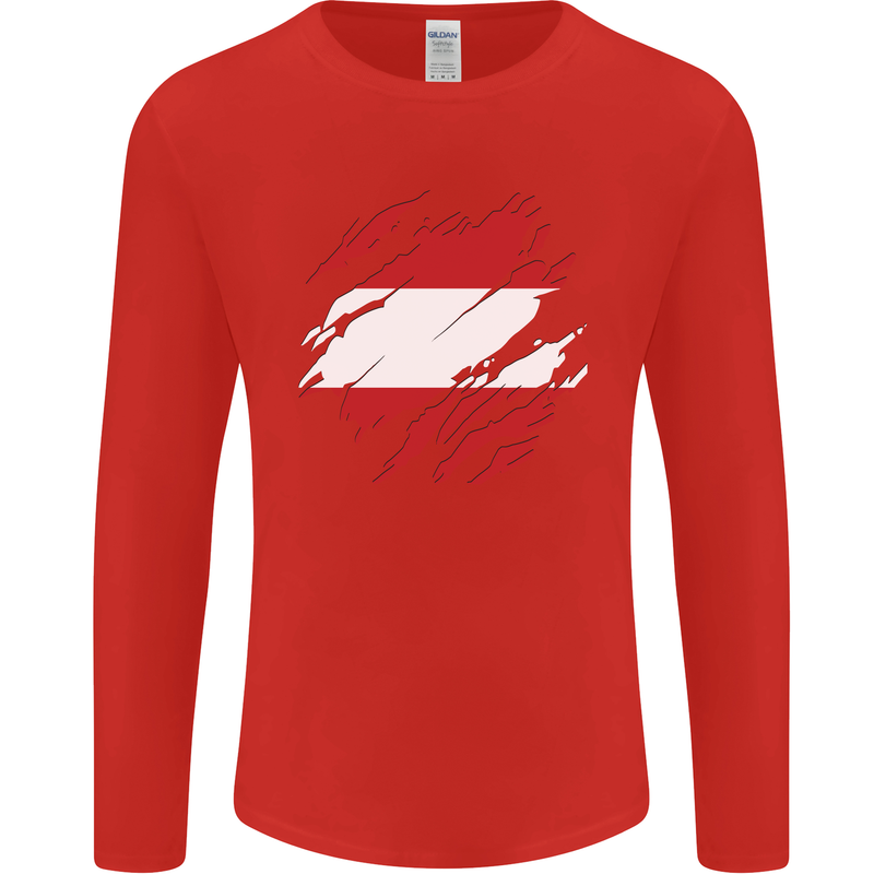 Torn Austria Flag Austrian Day Football Mens Long Sleeve T-Shirt Red
