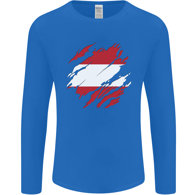 Torn Austria Flag Austrian Day Football Mens Long Sleeve T-Shirt Royal Blue