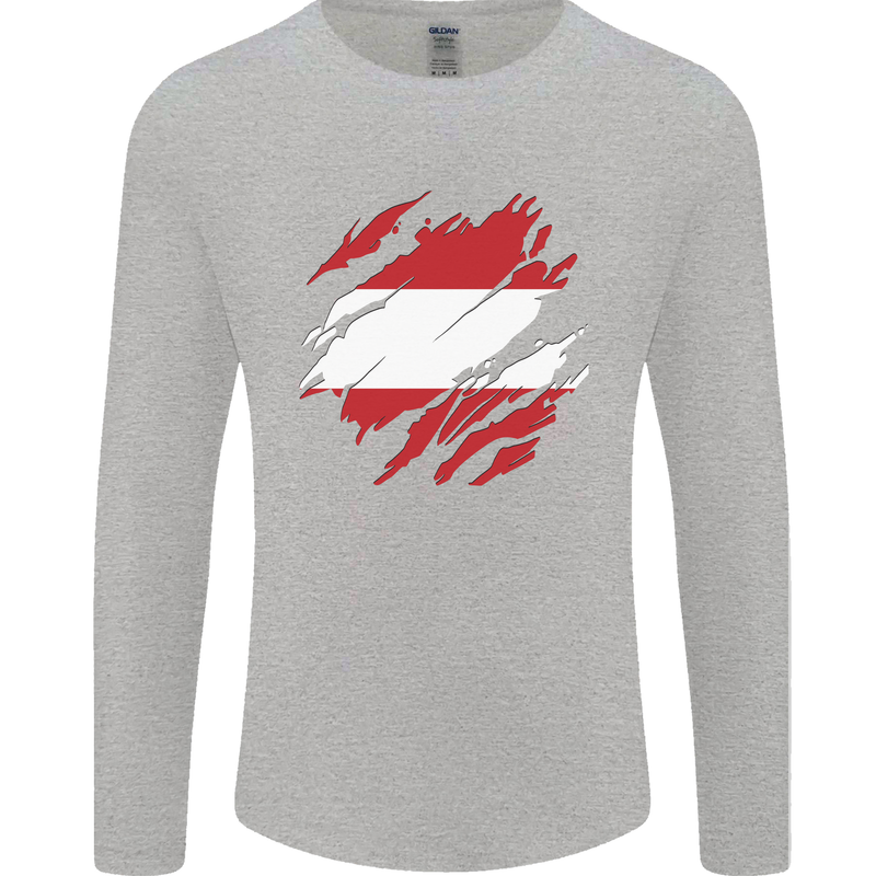 Torn Austria Flag Austrian Day Football Mens Long Sleeve T-Shirt Sports Grey