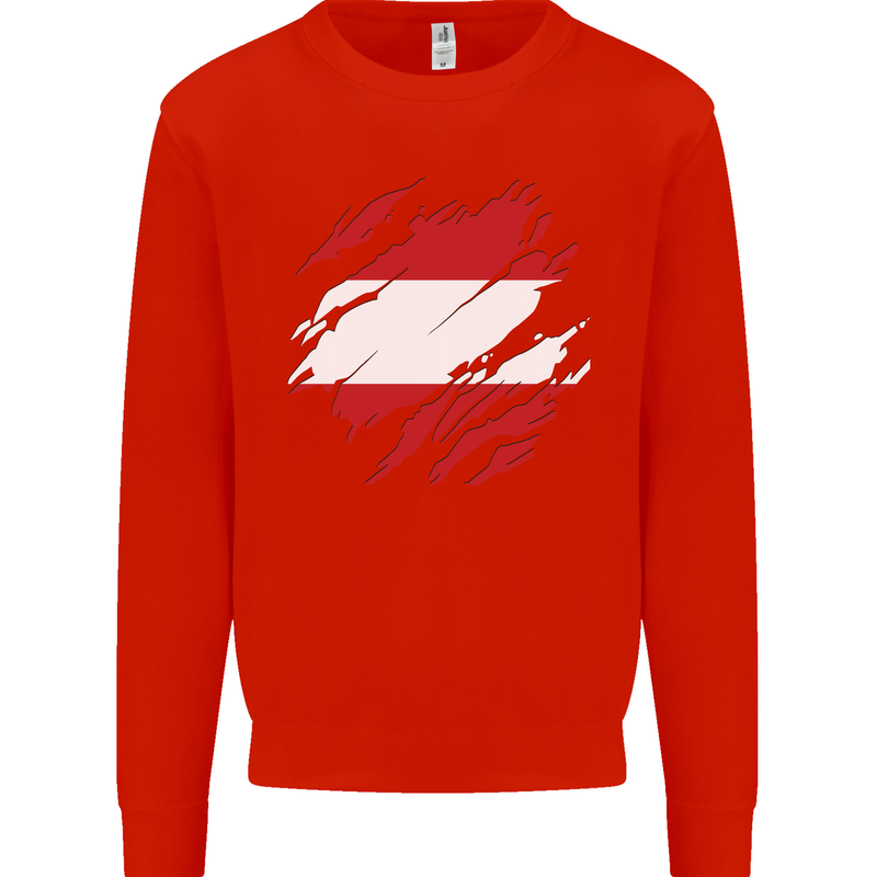 Torn Austria Flag Austrian Day Football Mens Sweatshirt Jumper Bright Red