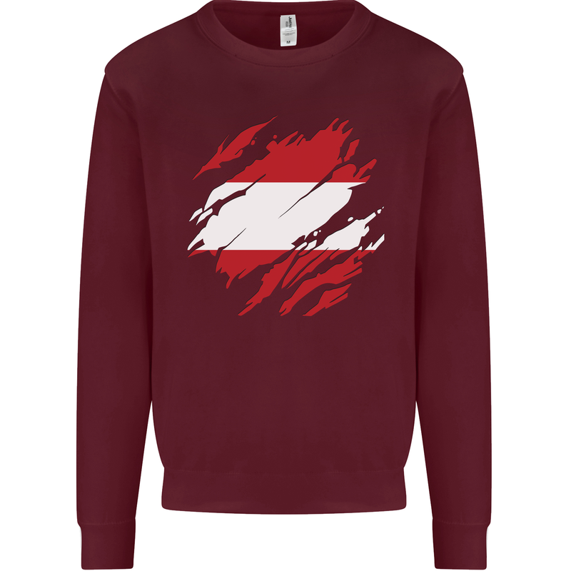 Torn Austria Flag Austrian Day Football Mens Sweatshirt Jumper Maroon