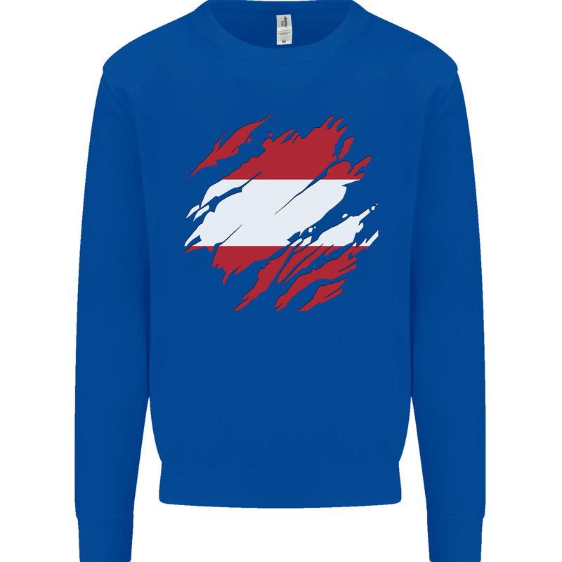 Torn Austria Flag Austrian Day Football Mens Sweatshirt Jumper Royal Blue