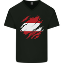 Torn Austria Flag Austrian Day Football Mens V-Neck Cotton T-Shirt Black