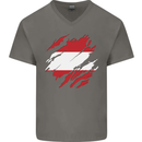 Torn Austria Flag Austrian Day Football Mens V-Neck Cotton T-Shirt Charcoal
