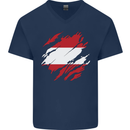 Torn Austria Flag Austrian Day Football Mens V-Neck Cotton T-Shirt Navy Blue