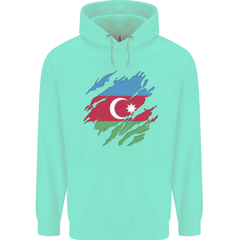 Torn Azerbaijan Flag Azerbaijani Day Football Childrens Kids Hoodie Peppermint
