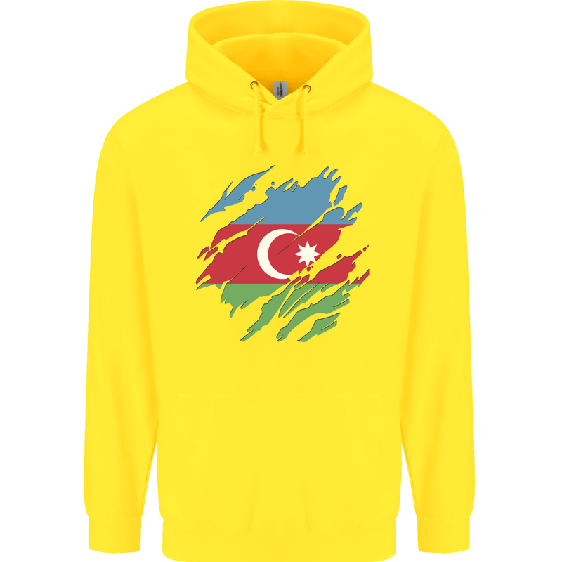Torn Azerbaijan Flag Azerbaijani Day Football Childrens Kids Hoodie Yellow