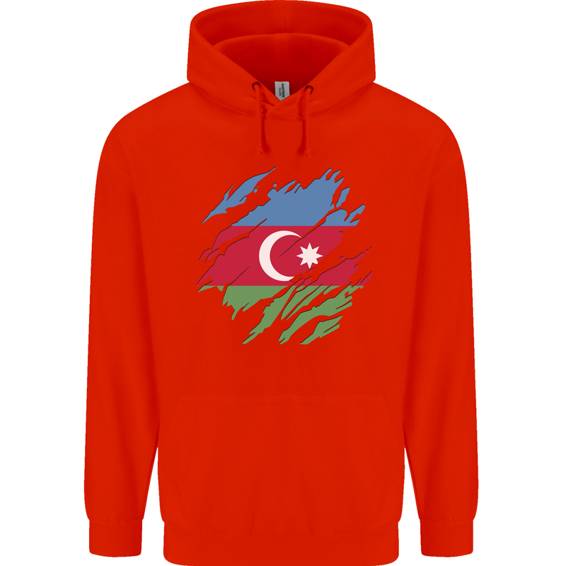 Torn Azerbaijan Flag Azerbaijani Day Football Mens 80% Cotton Hoodie Bright Red