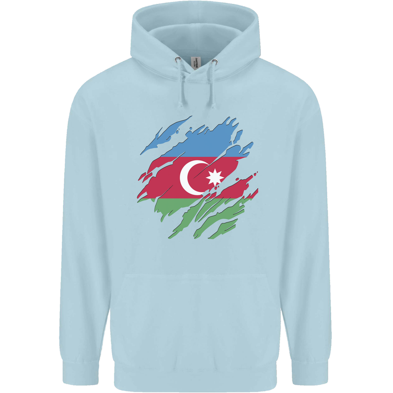 Torn Azerbaijan Flag Azerbaijani Day Football Mens 80% Cotton Hoodie Light Blue