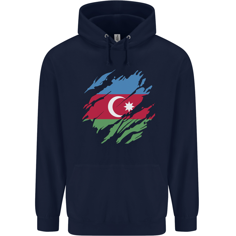 Torn Azerbaijan Flag Azerbaijani Day Football Mens 80% Cotton Hoodie Navy Blue