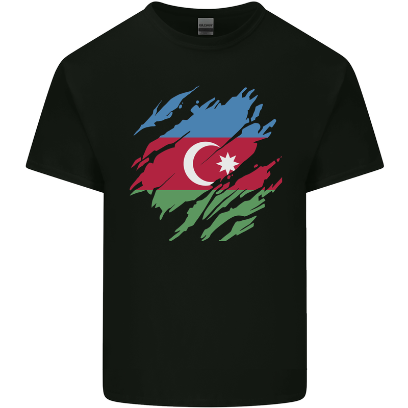 Torn Azerbaijan Flag Azerbaijani Day Football Mens Cotton T-Shirt Tee Top Black