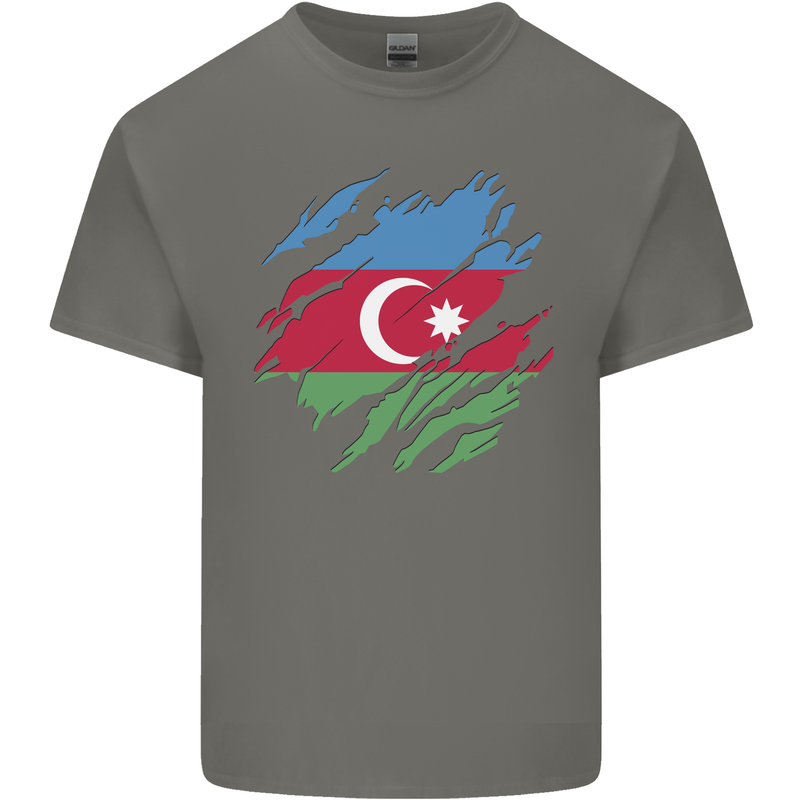 Torn Azerbaijan Flag Azerbaijani Day Football Mens Cotton T-Shirt Tee Top Charcoal