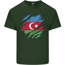Torn Azerbaijan Flag Azerbaijani Day Football Mens Cotton T-Shirt Tee Top Forest Green