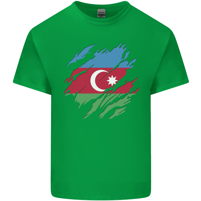 Torn Azerbaijan Flag Azerbaijani Day Football Mens Cotton T-Shirt Tee Top Irish Green