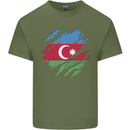 Torn Azerbaijan Flag Azerbaijani Day Football Mens Cotton T-Shirt Tee Top Military Green