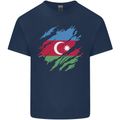 Torn Azerbaijan Flag Azerbaijani Day Football Mens Cotton T-Shirt Tee Top Navy Blue