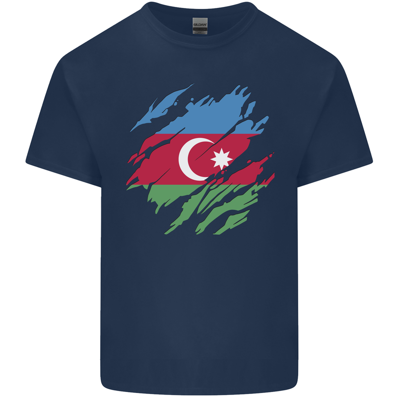 Torn Azerbaijan Flag Azerbaijani Day Football Mens Cotton T-Shirt Tee Top Navy Blue