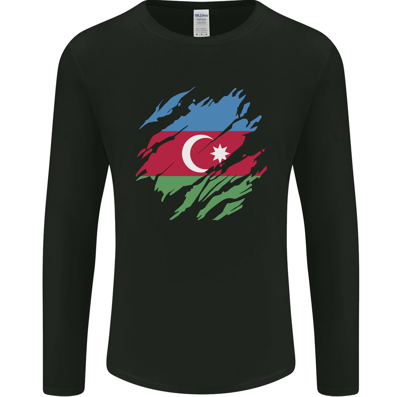 Torn Azerbaijan Flag Azerbaijani Day Football Mens Long Sleeve T-Shirt Black