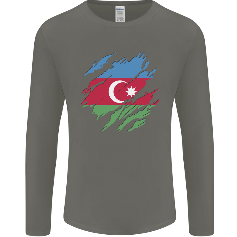 Torn Azerbaijan Flag Azerbaijani Day Football Mens Long Sleeve T-Shirt Charcoal