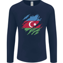 Torn Azerbaijan Flag Azerbaijani Day Football Mens Long Sleeve T-Shirt Navy Blue