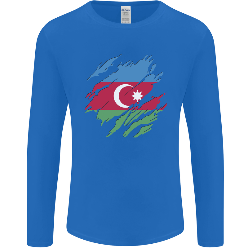 Torn Azerbaijan Flag Azerbaijani Day Football Mens Long Sleeve T-Shirt Royal Blue