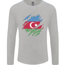 Torn Azerbaijan Flag Azerbaijani Day Football Mens Long Sleeve T-Shirt Sports Grey
