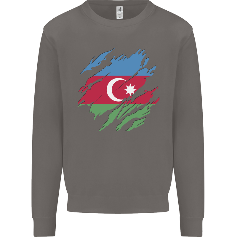 Torn Azerbaijan Flag Azerbaijani Day Football Mens Sweatshirt Jumper Charcoal