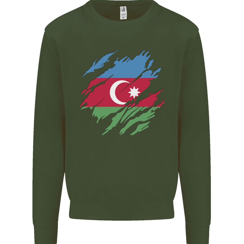 Torn Azerbaijan Flag Azerbaijani Day Football Mens Sweatshirt Jumper Forest Green
