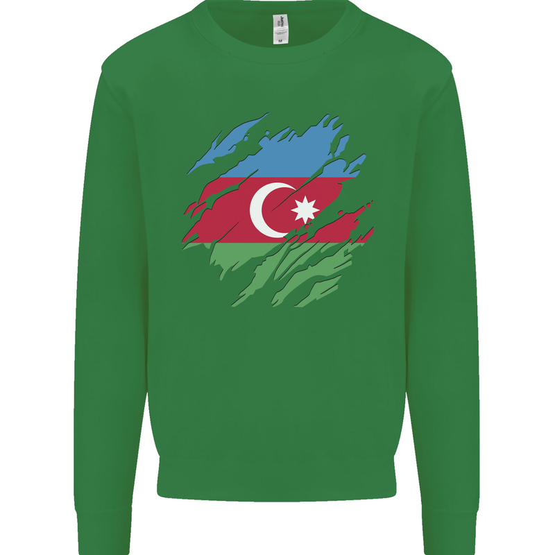 Torn Azerbaijan Flag Azerbaijani Day Football Mens Sweatshirt Jumper Irish Green