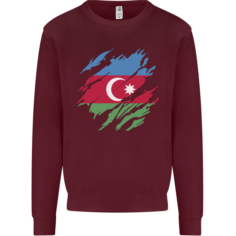 Torn Azerbaijan Flag Azerbaijani Day Football Mens Sweatshirt Jumper Maroon