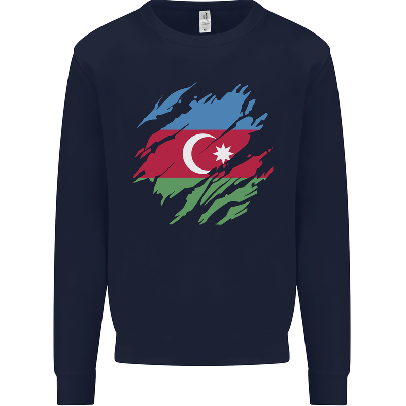 Torn Azerbaijan Flag Azerbaijani Day Football Mens Sweatshirt Jumper Navy Blue