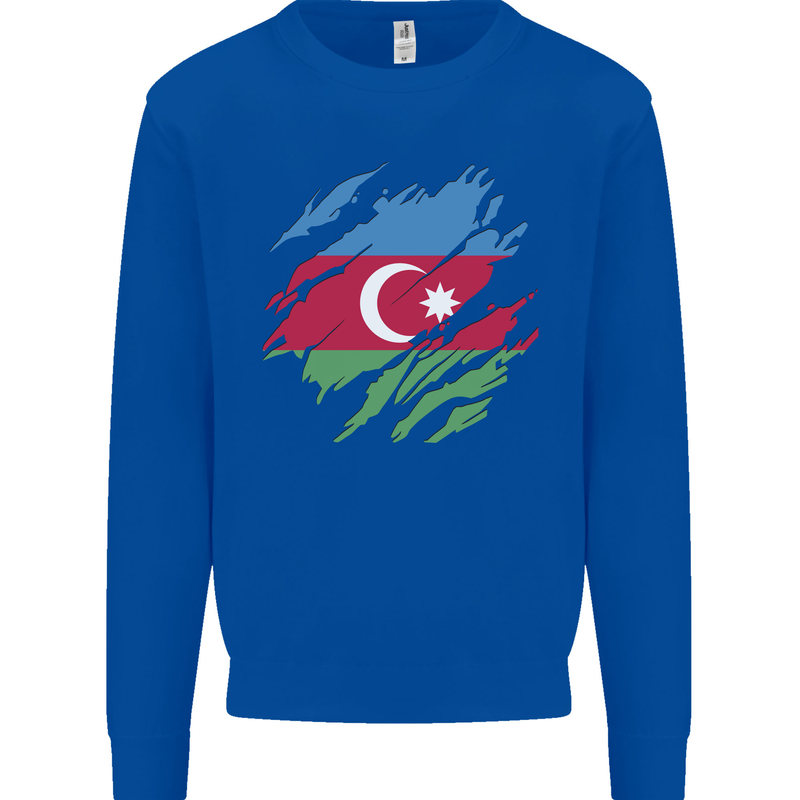 Torn Azerbaijan Flag Azerbaijani Day Football Mens Sweatshirt Jumper Royal Blue