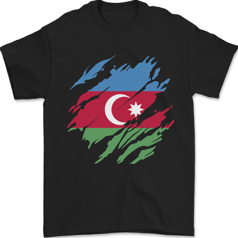 Torn Azerbaijan Flag Azerbaijani Day Football Mens T-Shirt 100% Cotton Black