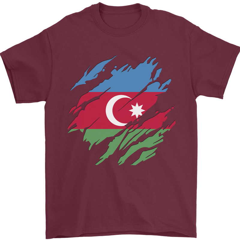 Torn Azerbaijan Flag Azerbaijani Day Football Mens T-Shirt 100% Cotton Maroon