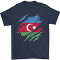 Torn Azerbaijan Flag Azerbaijani Day Football Mens T-Shirt 100% Cotton Navy Blue