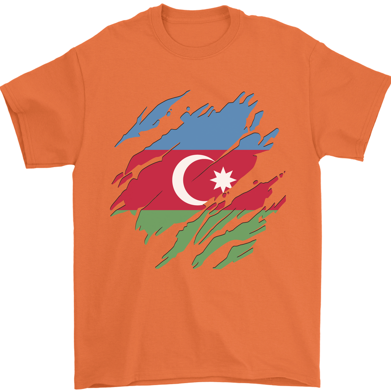 Torn Azerbaijan Flag Azerbaijani Day Football Mens T-Shirt 100% Cotton Orange