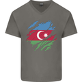Torn Azerbaijan Flag Azerbaijani Day Football Mens V-Neck Cotton T-Shirt Charcoal