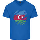 Torn Azerbaijan Flag Azerbaijani Day Football Mens V-Neck Cotton T-Shirt Royal Blue