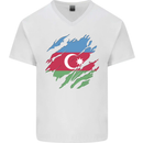 Torn Azerbaijan Flag Azerbaijani Day Football Mens V-Neck Cotton T-Shirt White