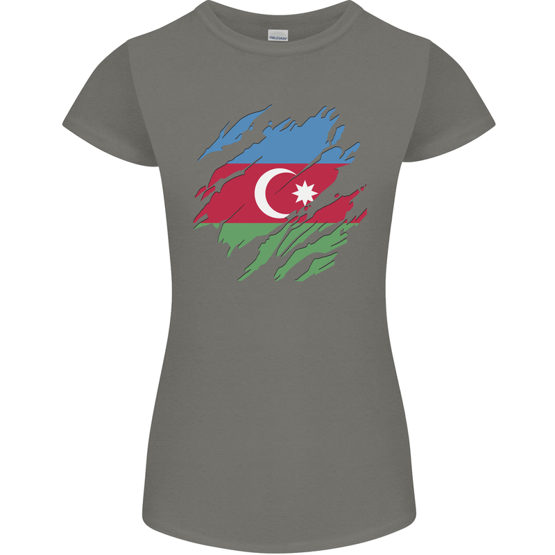 Torn Azerbaijan Flag Azerbaijani Day Football Womens Petite Cut T-Shirt Charcoal