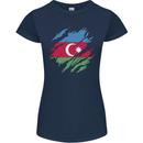 Torn Azerbaijan Flag Azerbaijani Day Football Womens Petite Cut T-Shirt Navy Blue