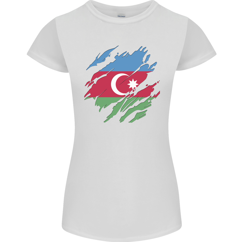 Torn Azerbaijan Flag Azerbaijani Day Football Womens Petite Cut T-Shirt White